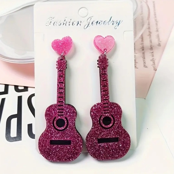 💛Bling Guitar Design Dangle Earrings Simple Classic Style Jewelry Music Taylor - Picture 3 of 7